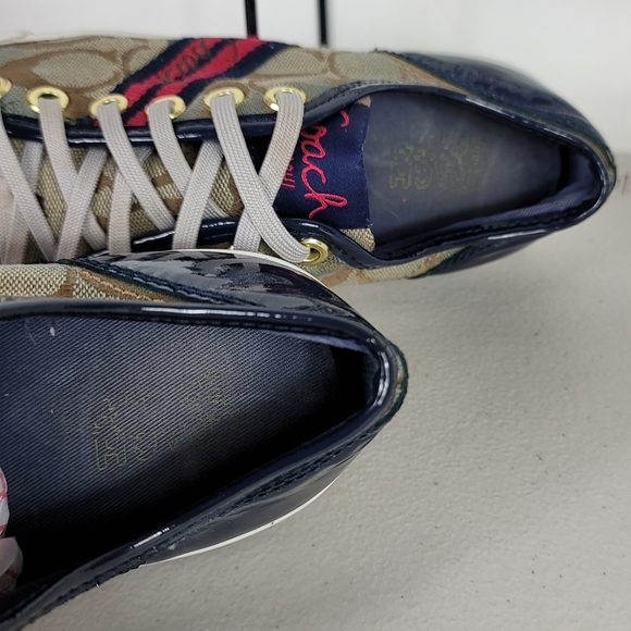 Coach Women's Folly Signature Stripe Sneakers Tennis Shoes Size 5.5B Beige - Picture 9 of 10